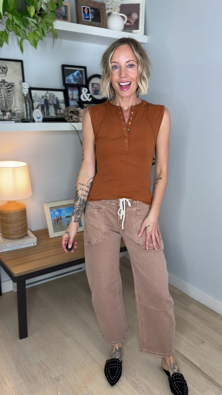 Mono B Emmer Micro Ribbed Henley- GOLDEN HOUR