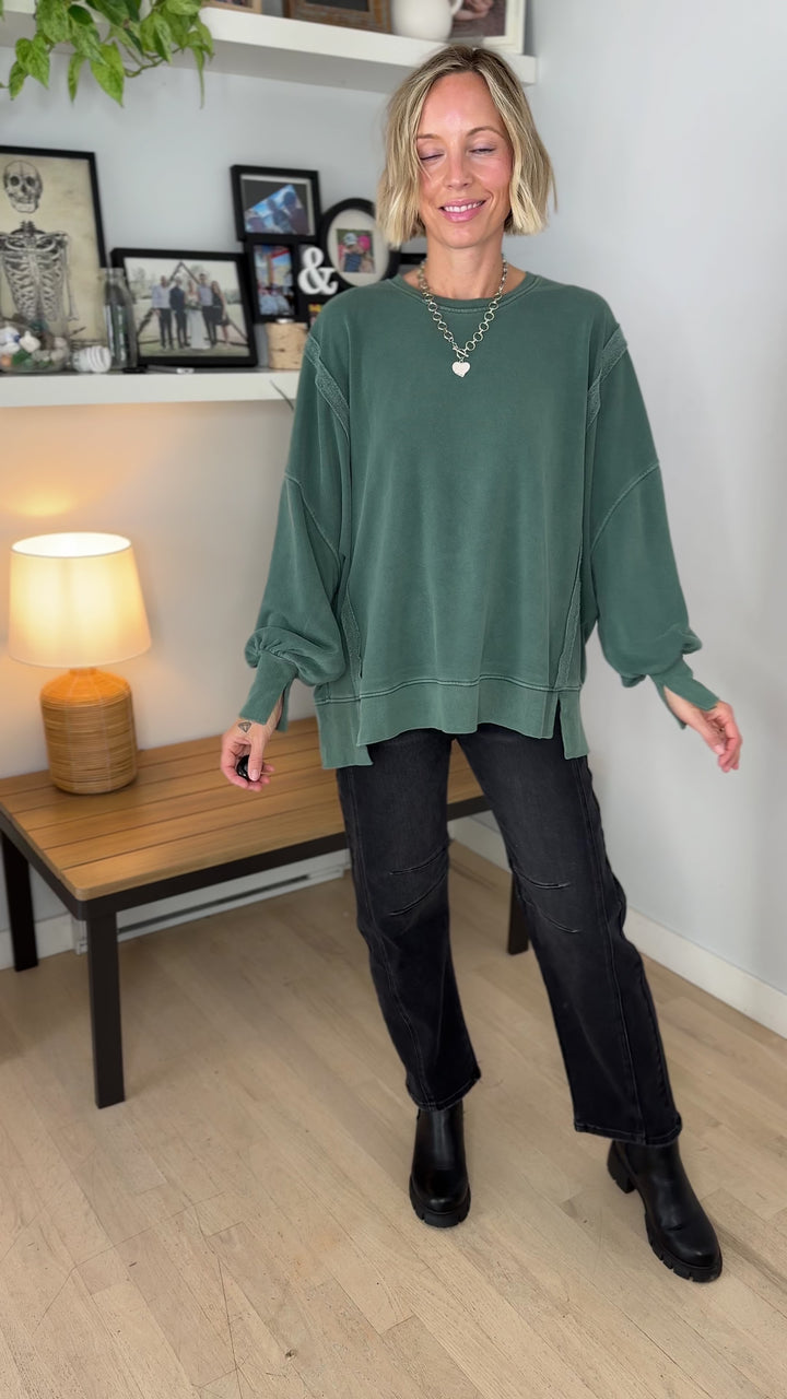 Haven Exposed Seam Pullover- DARK GREEN