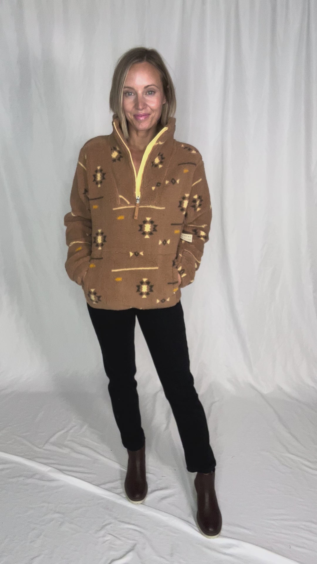 Ainsley Plush Sherpa Pullover- LION GEO-FINAL SALE