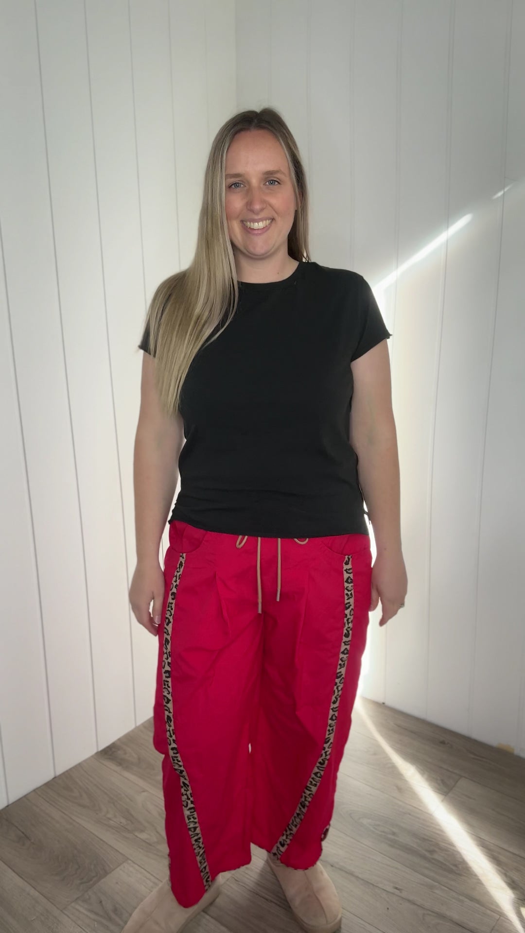 Violet Cheetah Side Striped Windbreaker Jogger- RED