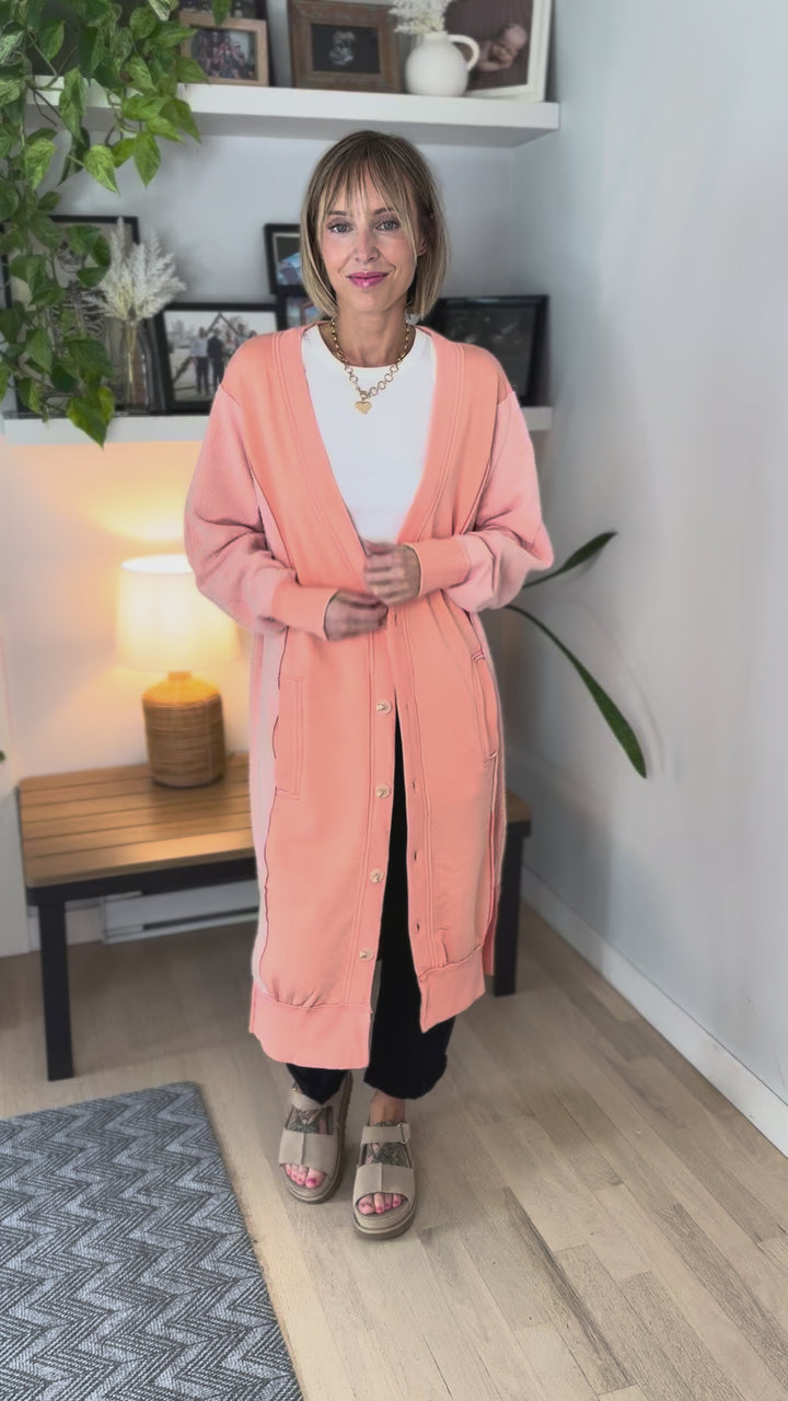 Desi Sweatshirt Cardigan- PEACH-FINAL SALE