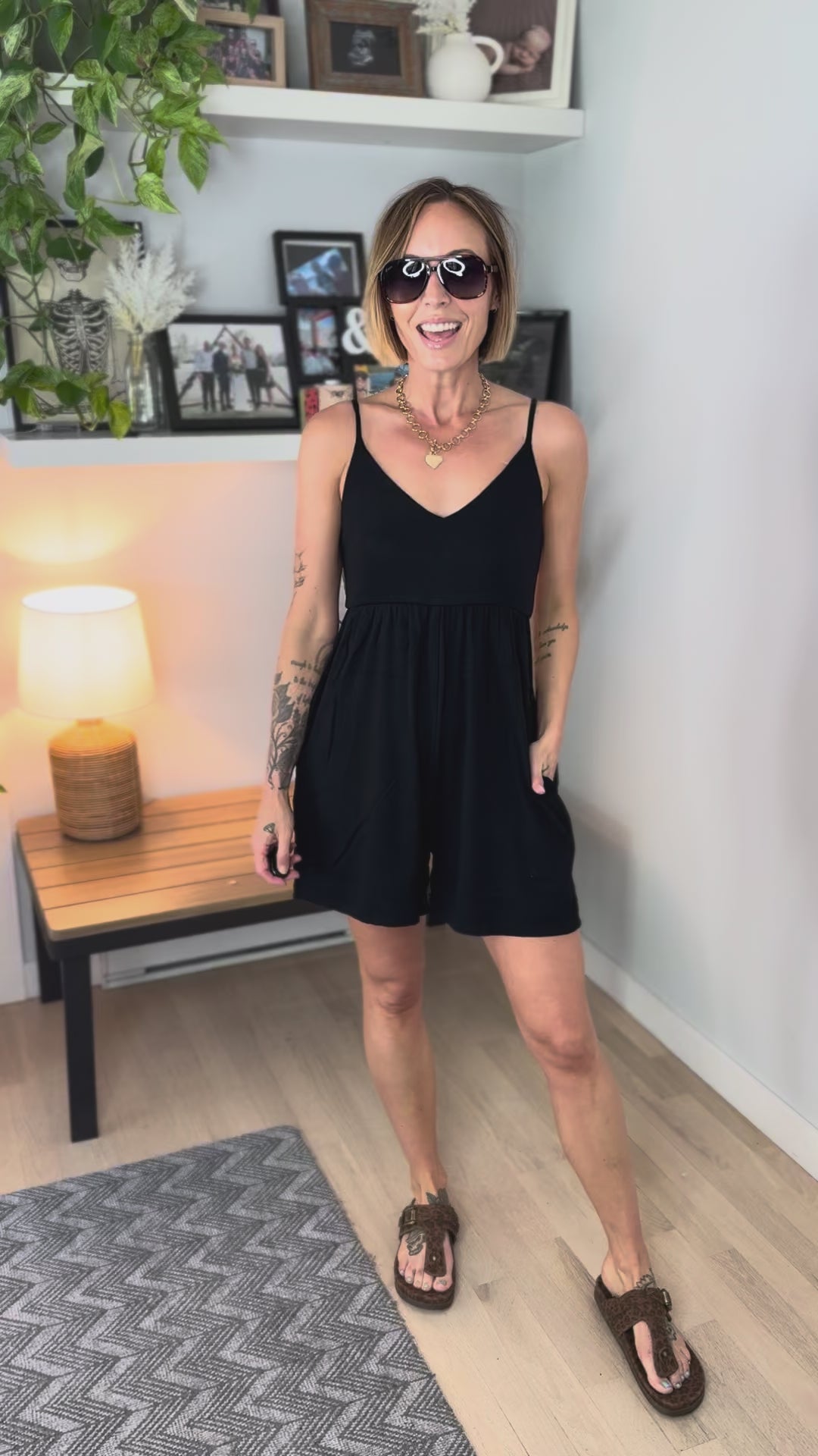 Arianna Ribbed Knit Babydoll Romper- BLACK