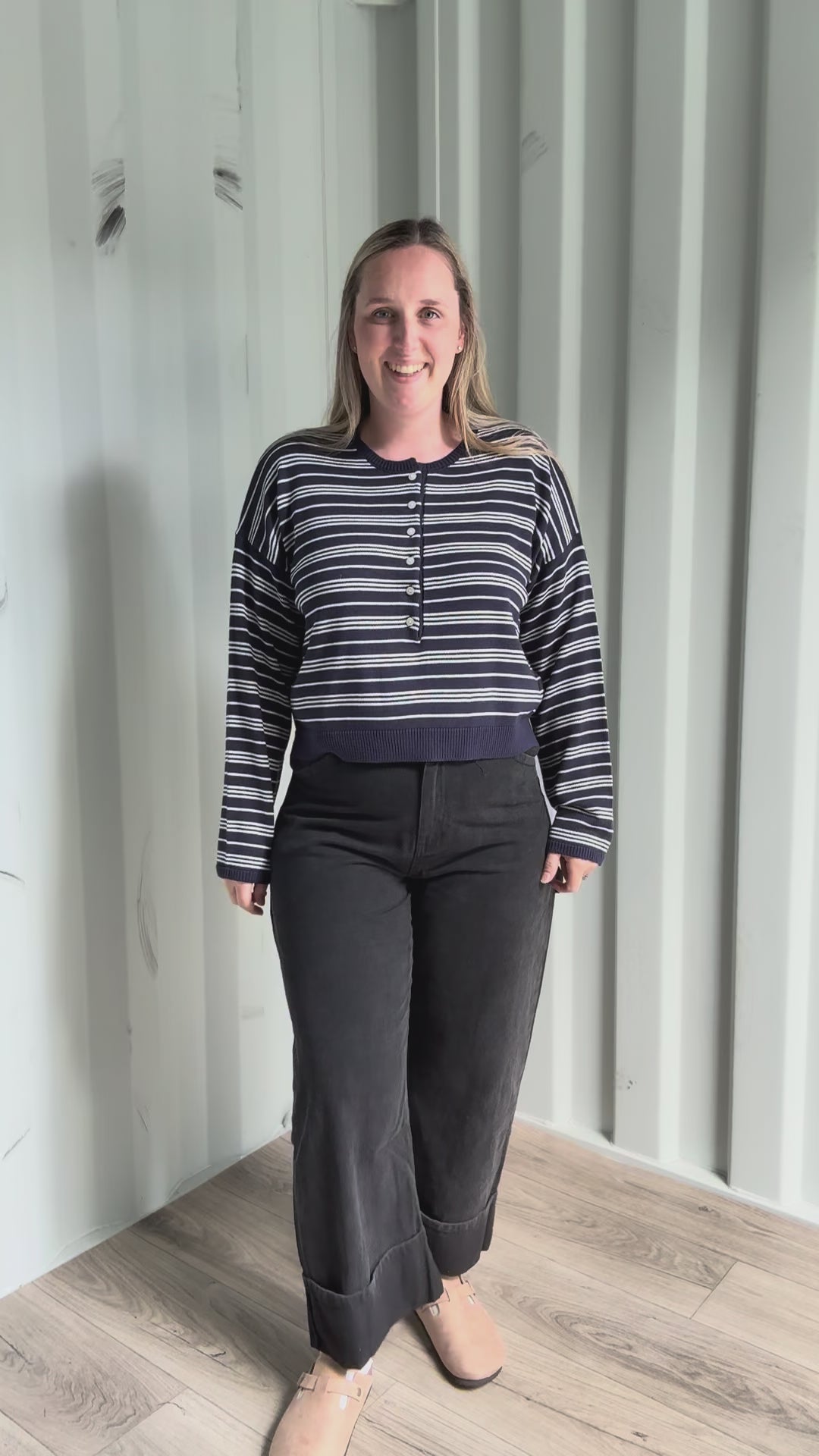 Merrit Stripe Cardigan- NAVY