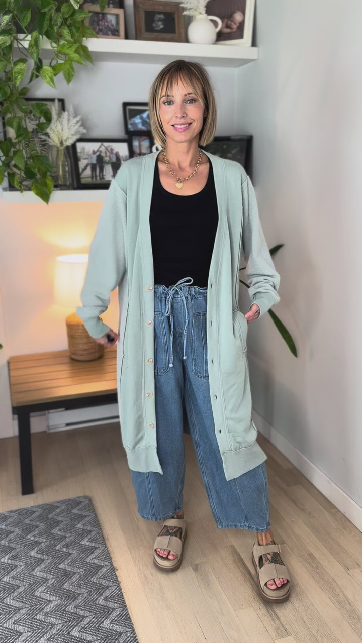 Desi Sweatshirt Cardigan- SAGE GREEN-FINAL SALE