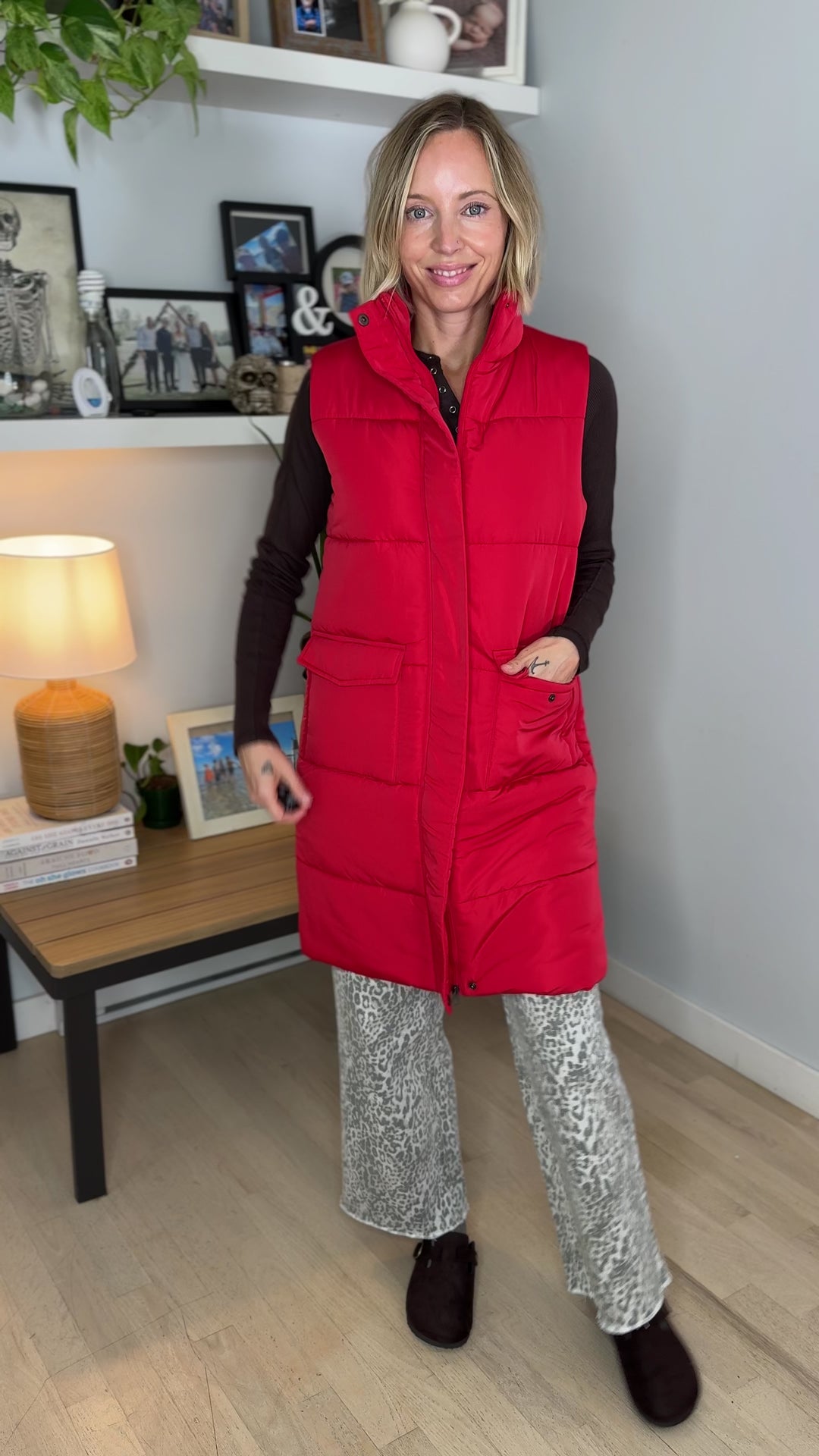 Norah Mock Neck Long Vest- RED
