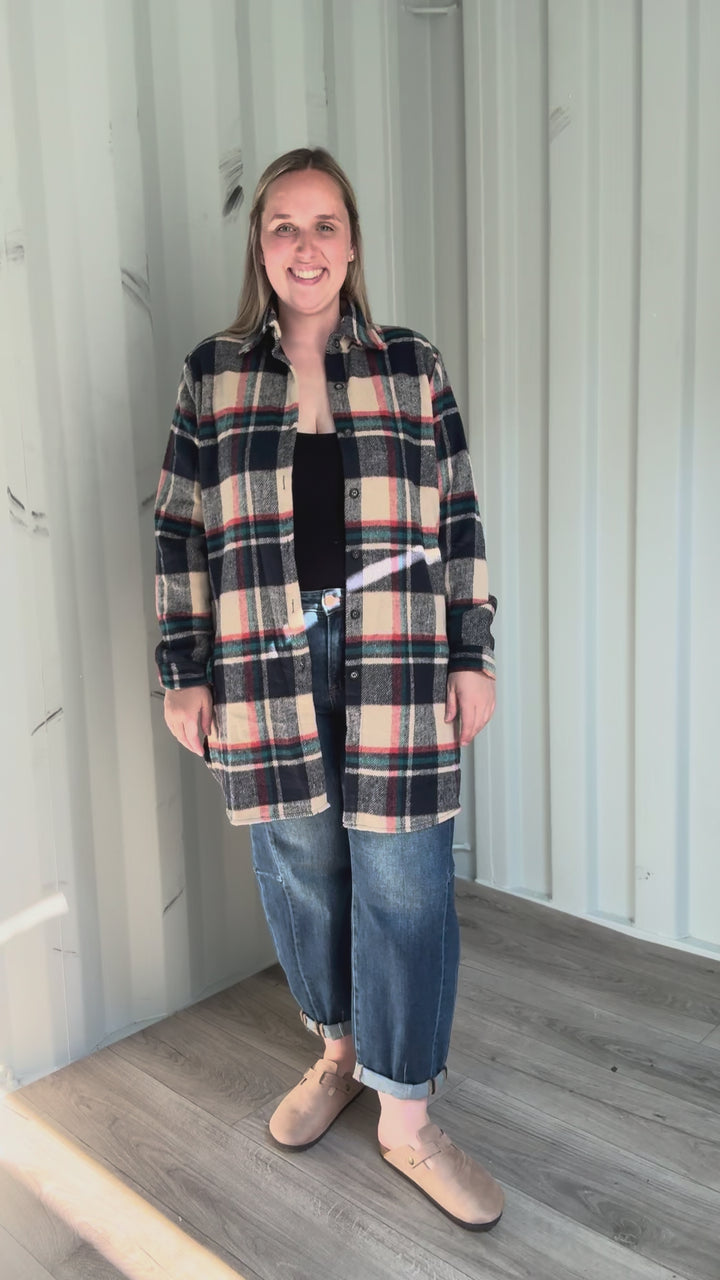 Renfrew Plaid Shacket- NAVY/TAUPE