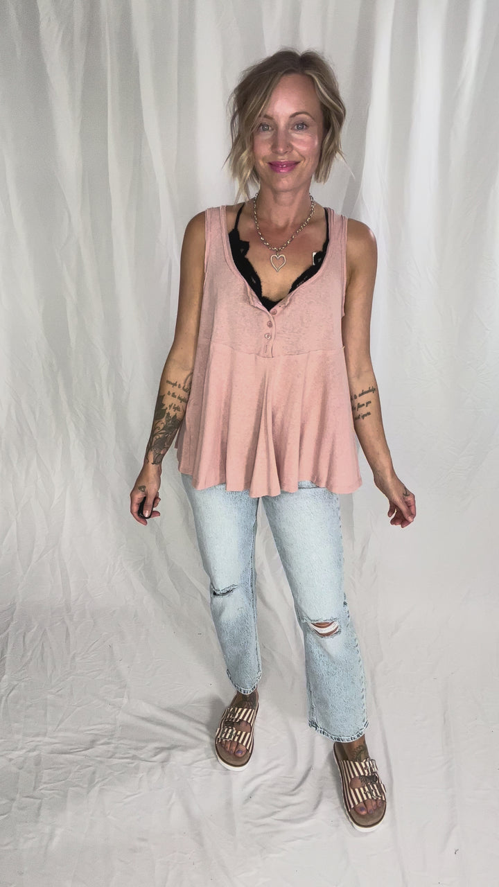 Jocelyn Swing Knit Tank Top With Raw Edge Detail- MAUVE-FINAL SALE