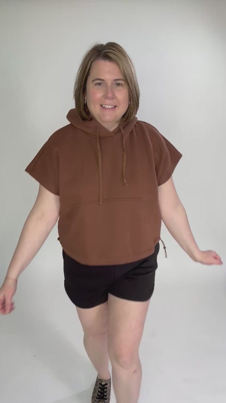 Rae Drawstring Waist Hoodie Top- ESPRESSO-FINAL SALE