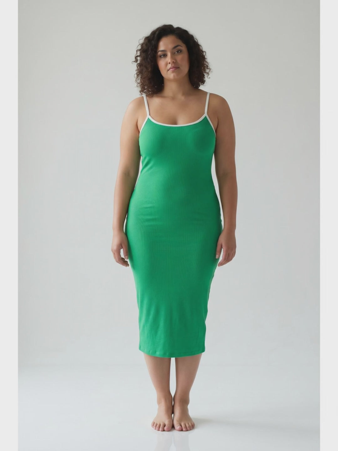 Palm Glow Stretch Cotton Athleisure Dress- GREEN