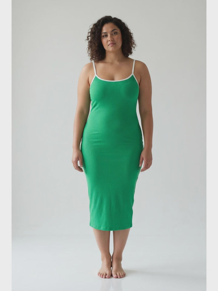 Palm Glow Stretch Cotton Athleisure Dress- GREEN