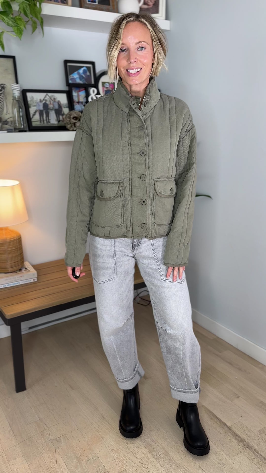 Baylor Mineral Washed Quilted Jacket- SAGE