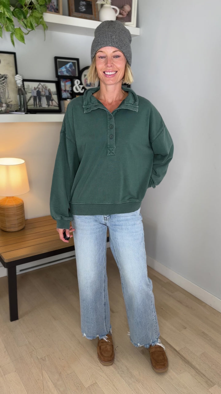 Winslow Button Up Pullover- DARK GREEN