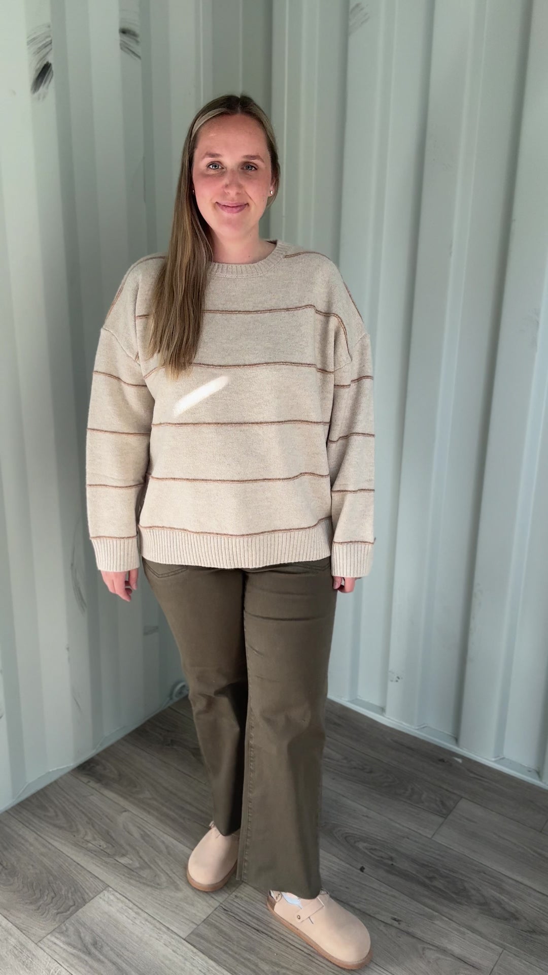 Ashe Stripe Knit Sweater- TAUPE MULTI