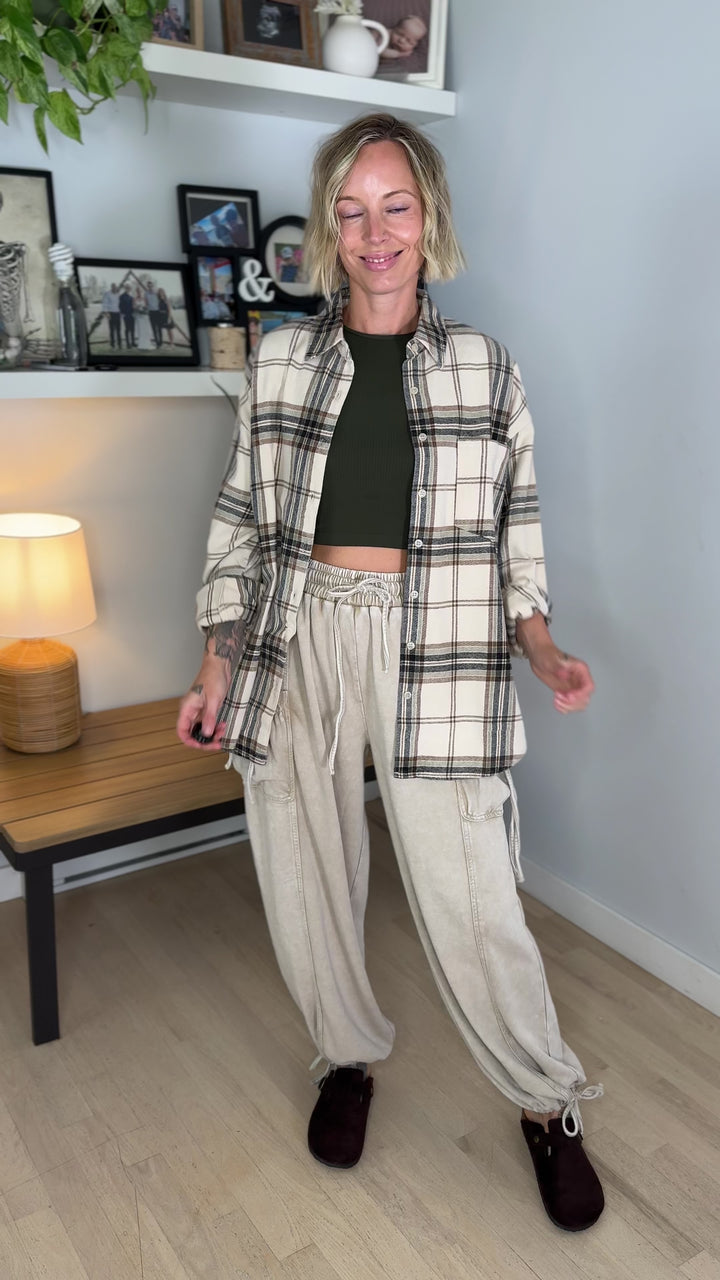 Hartleigh Washed Cotton Plaid Button Down- KHAKI MULTI