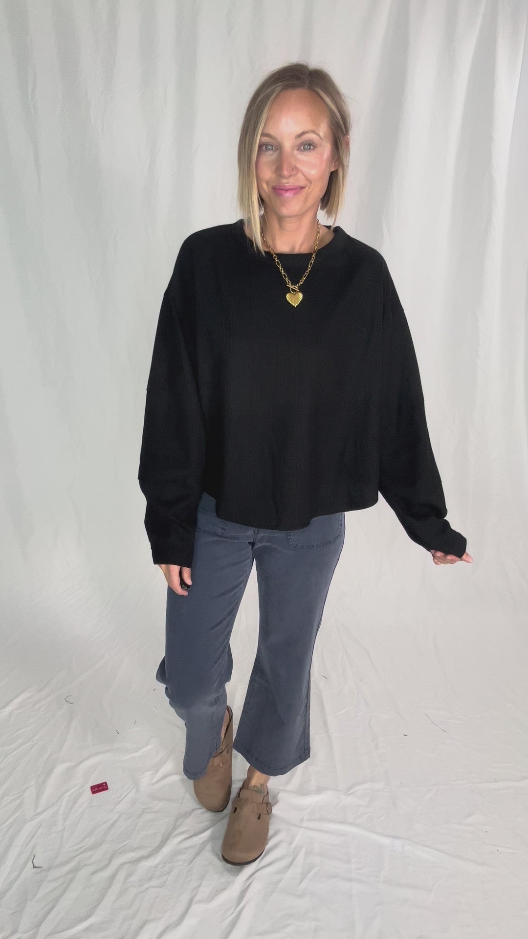 Alessia Waffle Long Sleeve- BLACK