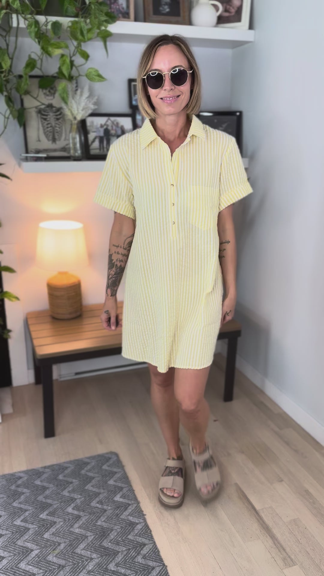 Marina Mae Seeksucker Dress- LEMON/WHITE