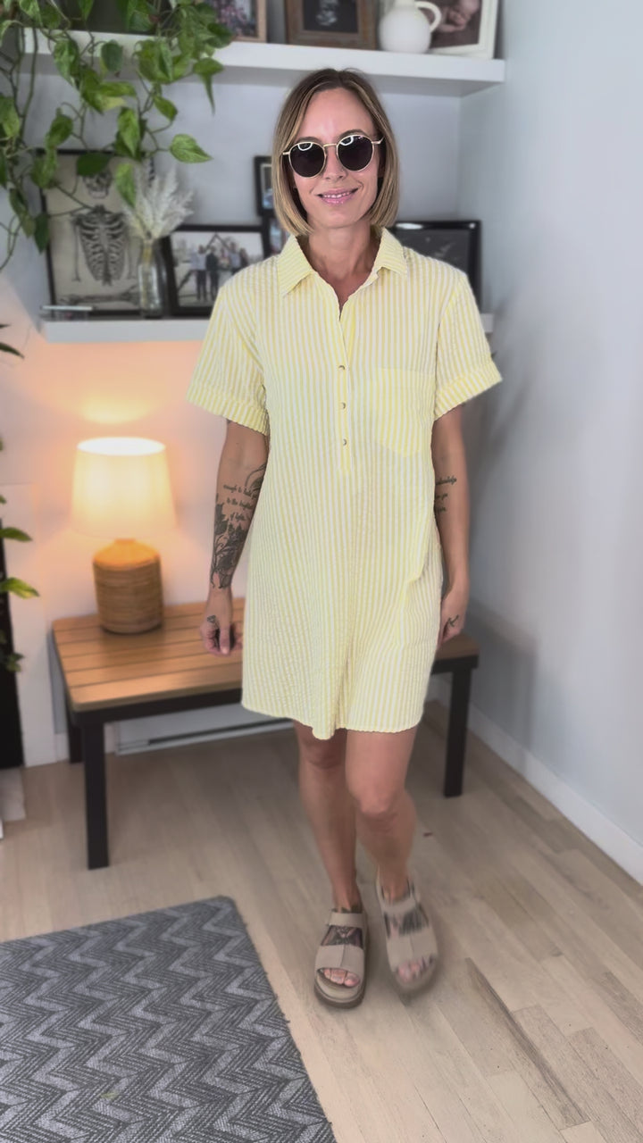 Marina Mae Seeksucker Dress- LEMON/WHITE