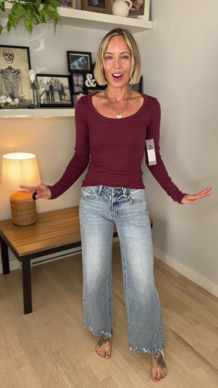 Mono B Linley Micro Ribbed Long Sleeve- ROSEWOOD