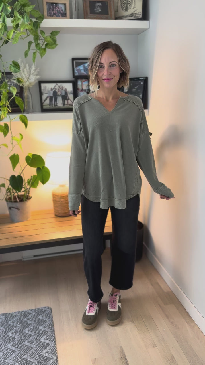 Shawna Waffle Long Sleeve Tunic- STONE