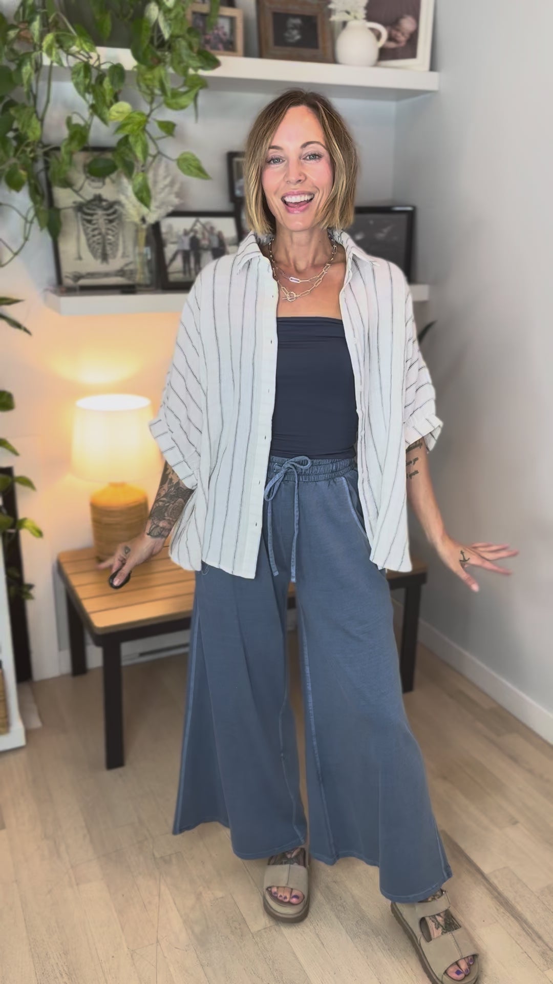 Farah Oversized Striped Cotton Blouse- IVORY-FINAL SALE