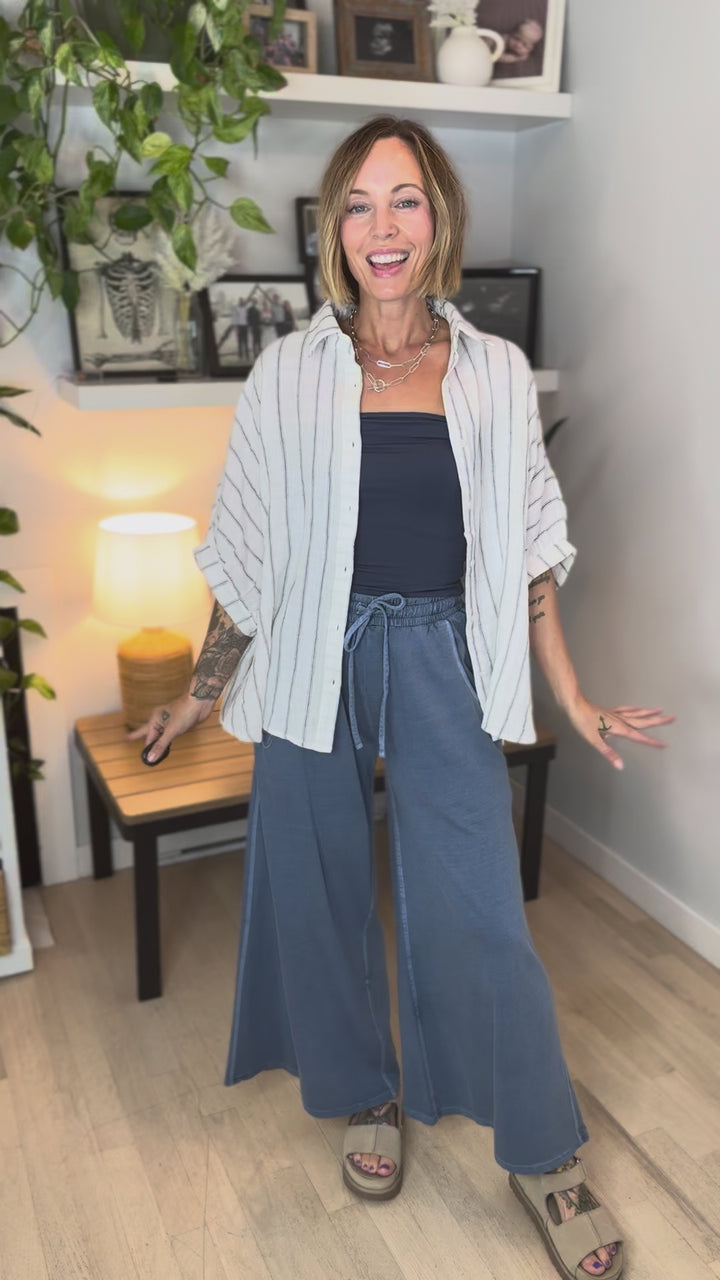 Farah Oversized Striped Cotton Blouse- IVORY-FINAL SALE