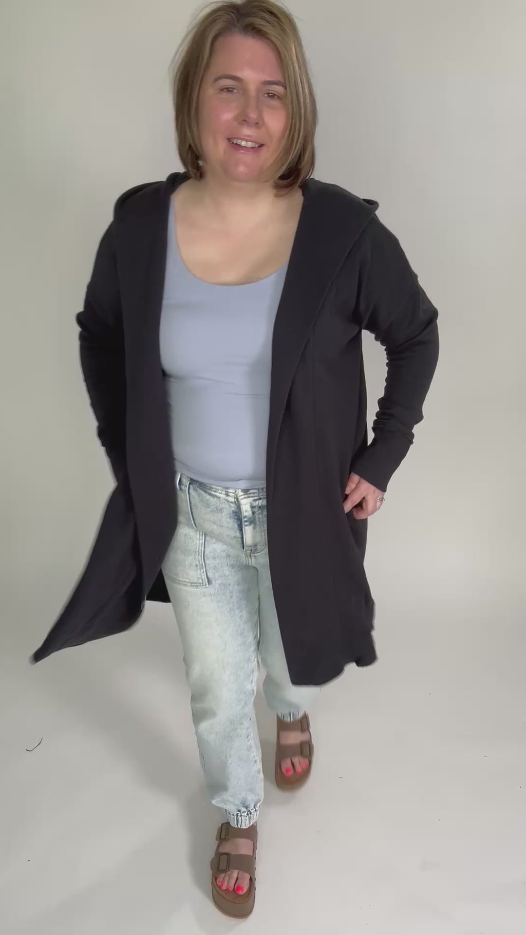MONO B Whistler Longline Hoodie Cardigan- BLACK-FINAL SALE
