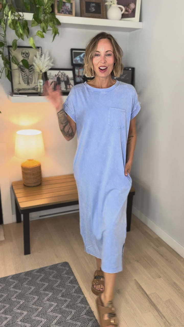 Northstar Washed Cotton Midi Dress- CORNFLOWER