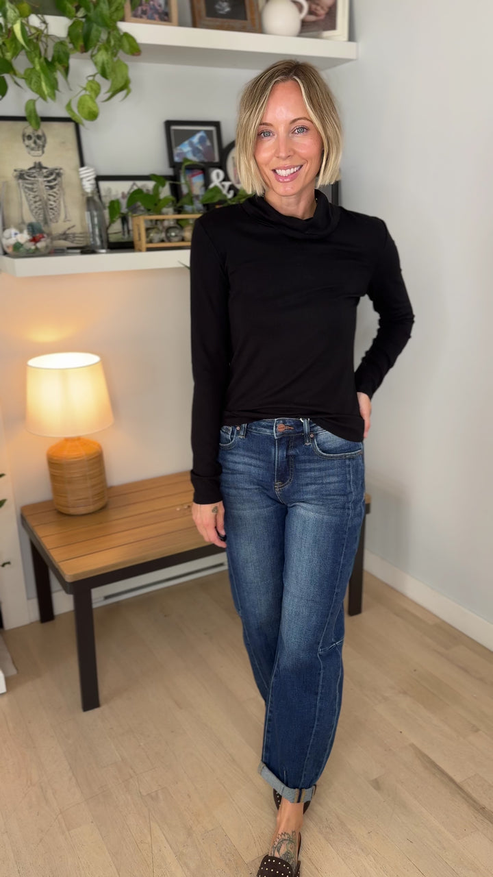 Maxine Soft Knit Turtleneck Long Sleeve Tee- BLACK