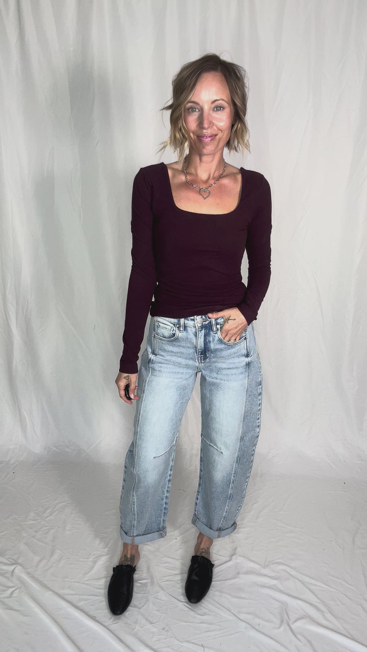 Ayla Butter Square Neck Long Sleeve Top- CASSIS