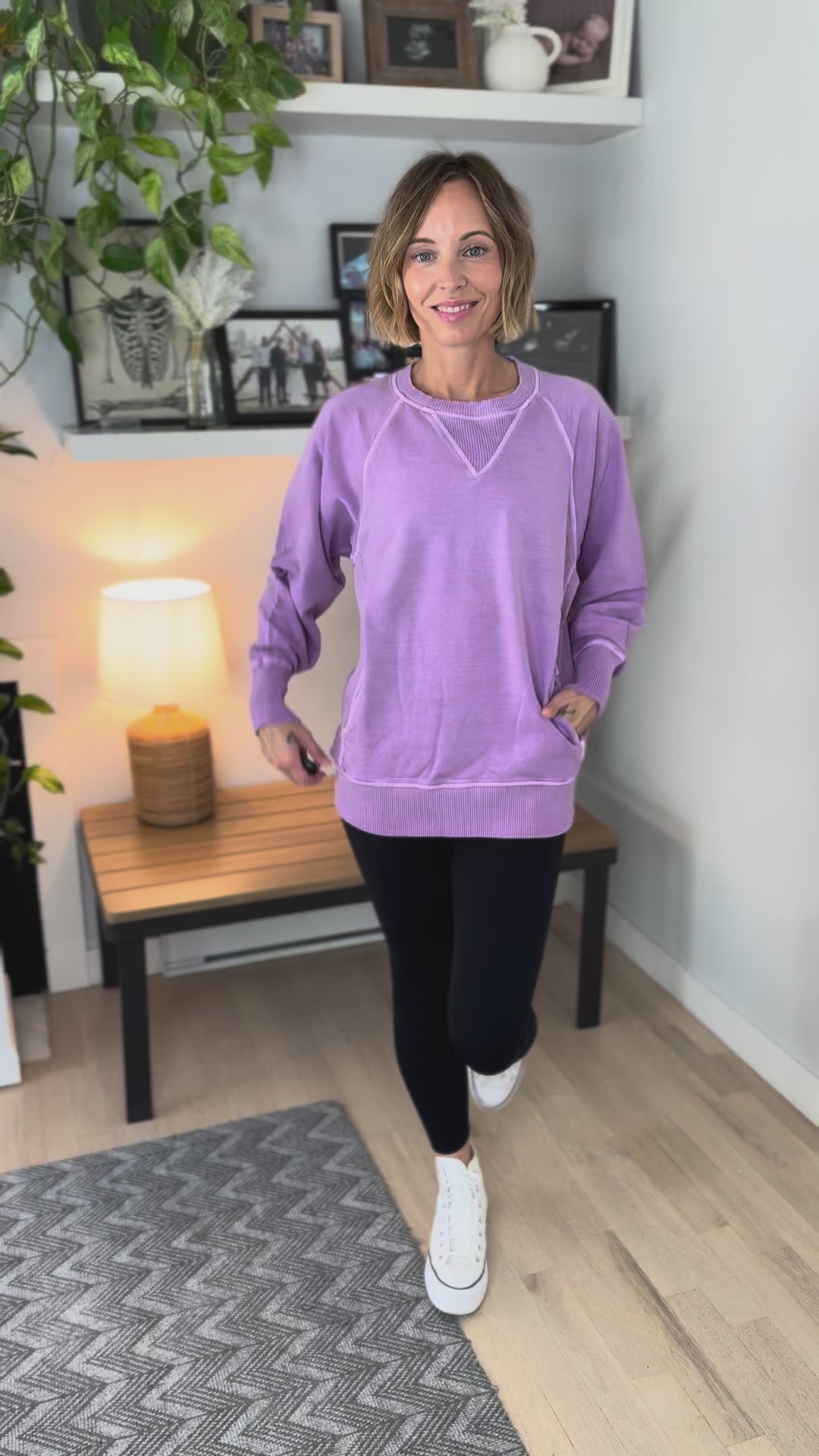 Juliet Washed Tunic Sweatshirt- BRIGHT LAVENDER