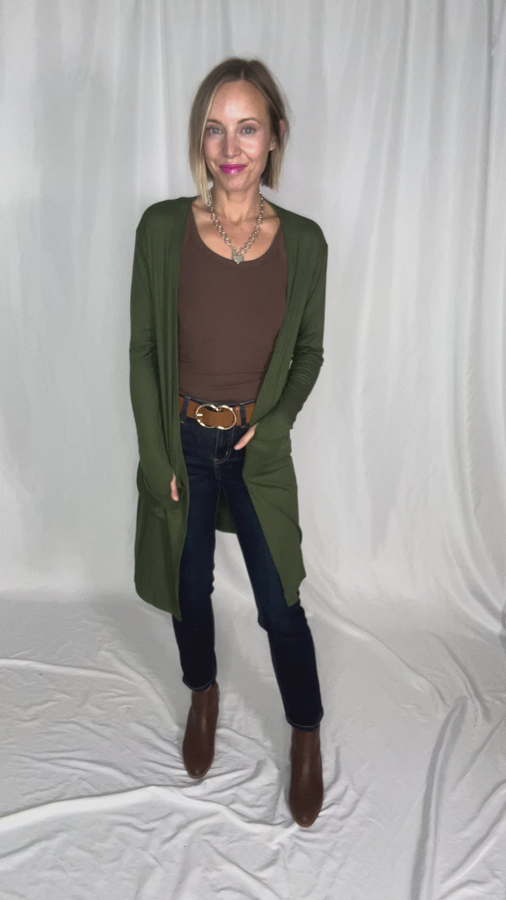 Sierra Ribbed Cardigan- OLIVE