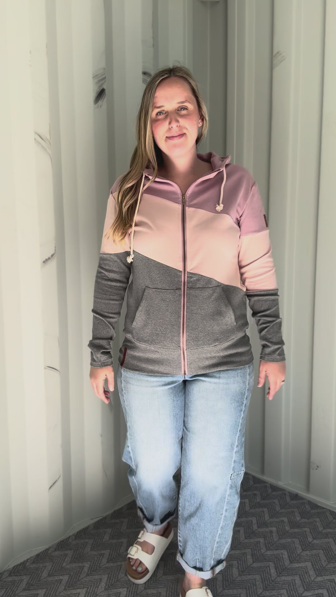 AMPERSAND AVE Full Zip Sweatshirt- ROSY GLOW