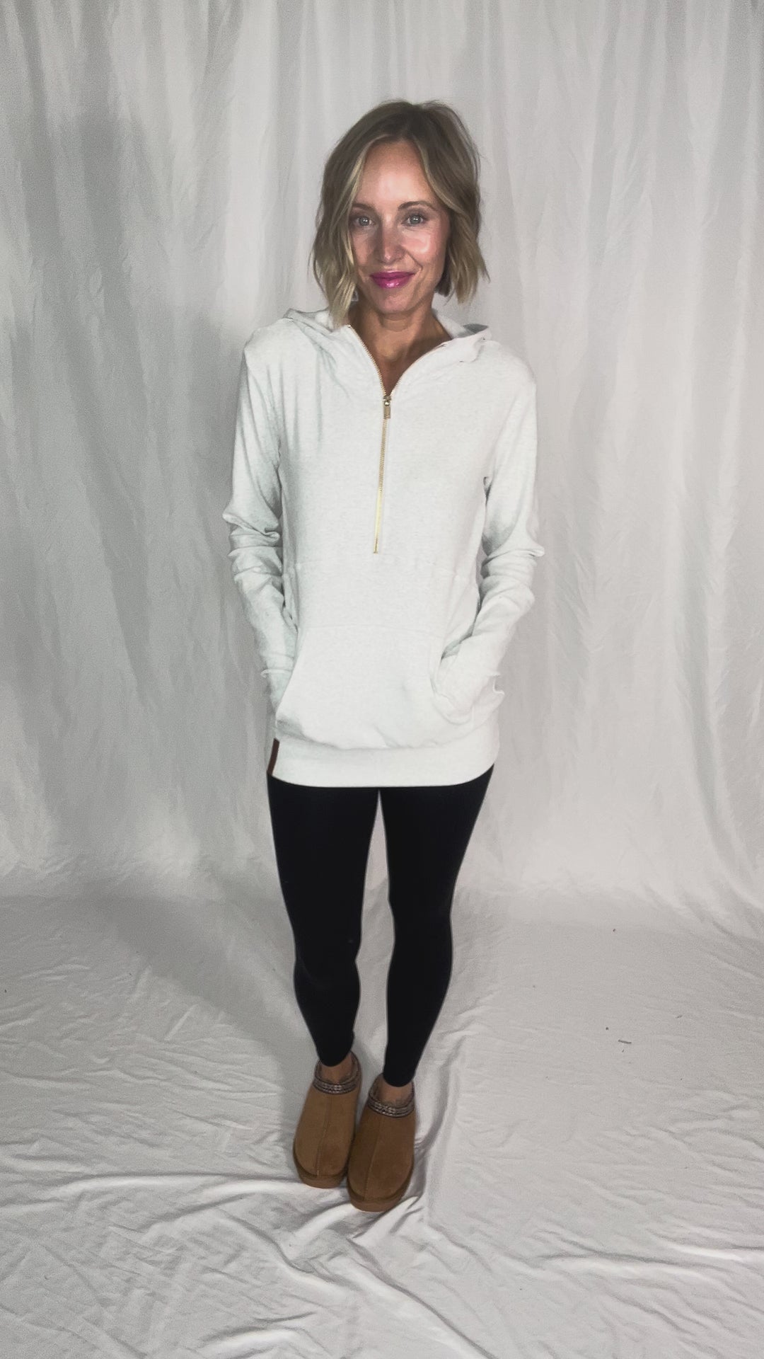 AMPERSAND AVENUE 1/2 Zip Hoodie- GREY GOLD