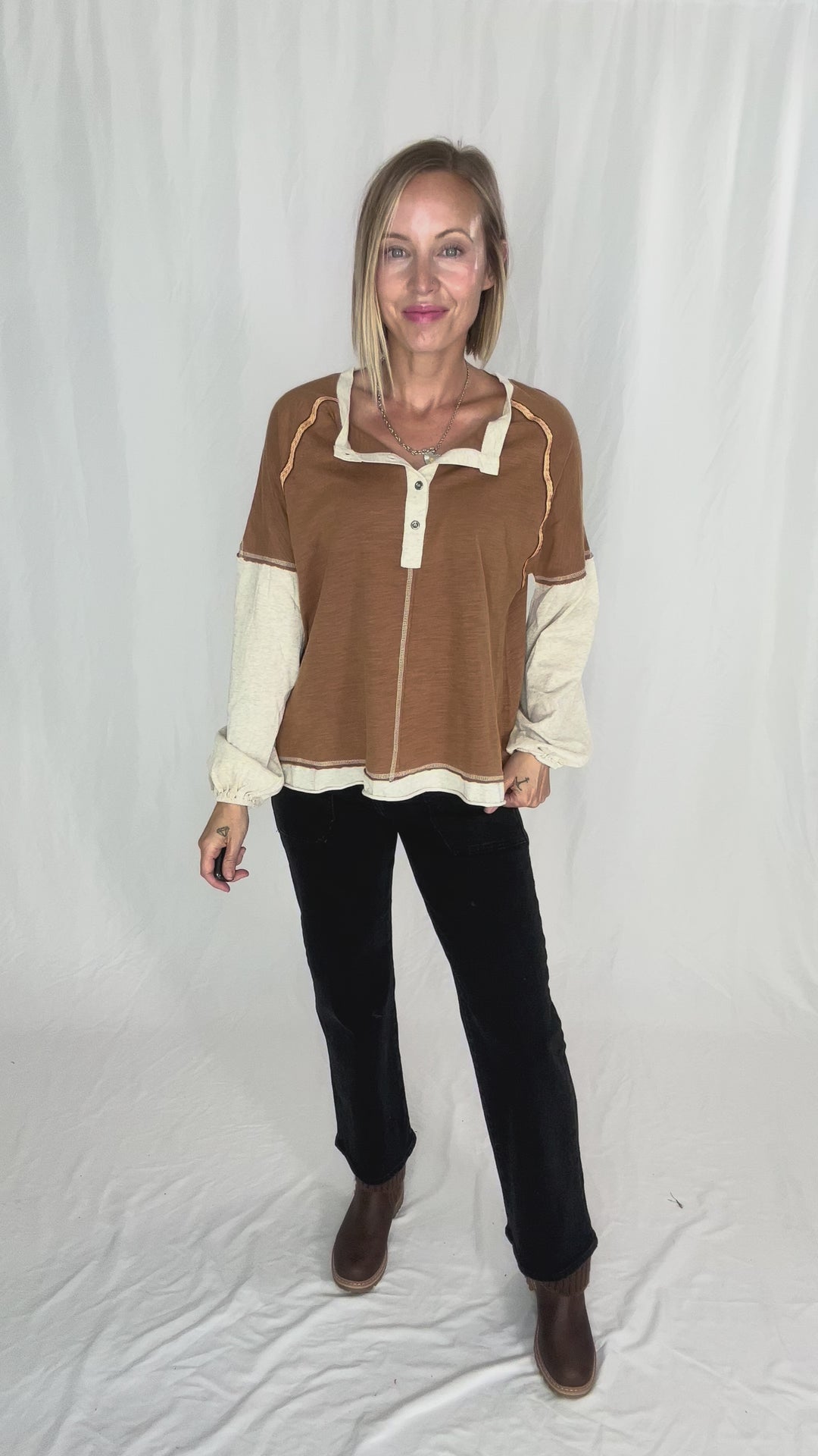 Calloway Mineral Wash Henley- MOCHA MIX