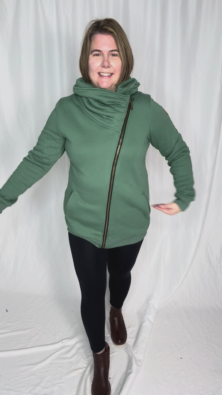 MICHELLE MAE Quinn Premium Cowl Neck Full Zip- FERN