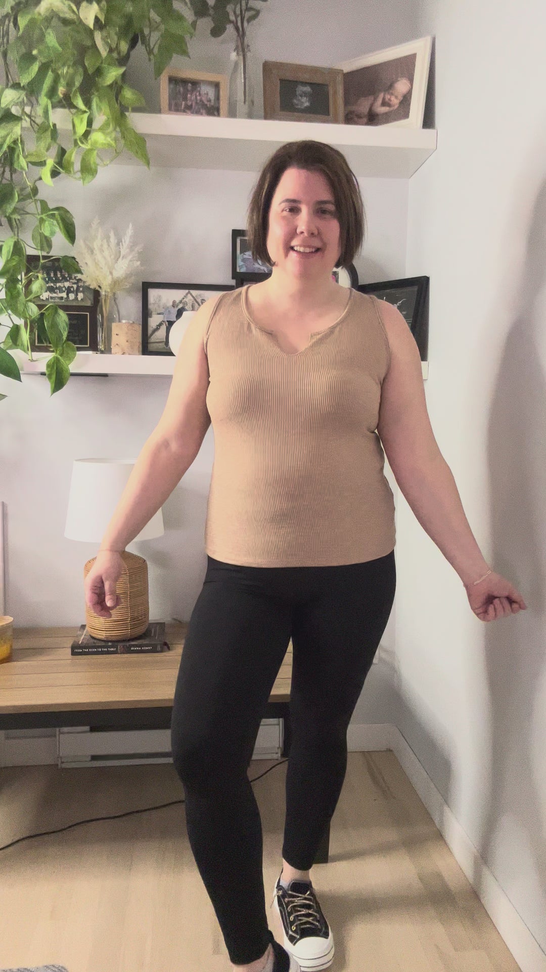 Zuri Rib Knit Tank With Notch Details- MOCHA