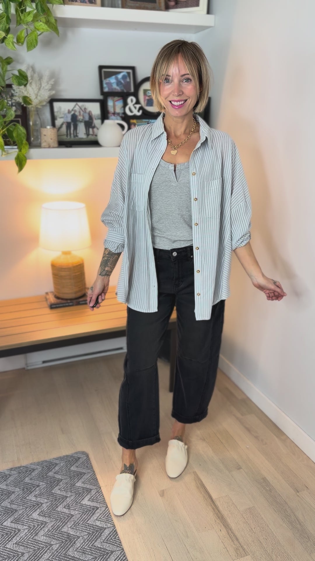 Gia Button Down Long Sleeve- DUSTY BLUE