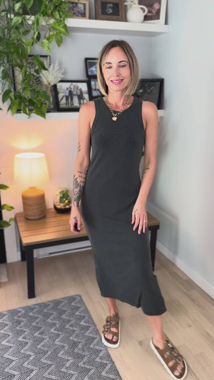 Summer Mist Tank Dress- CHARCOAL