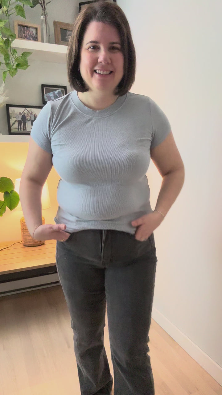 Mica Ria High Rise Bootcut Side Panel Tummy Tuck Jeans- MATTE BLACK