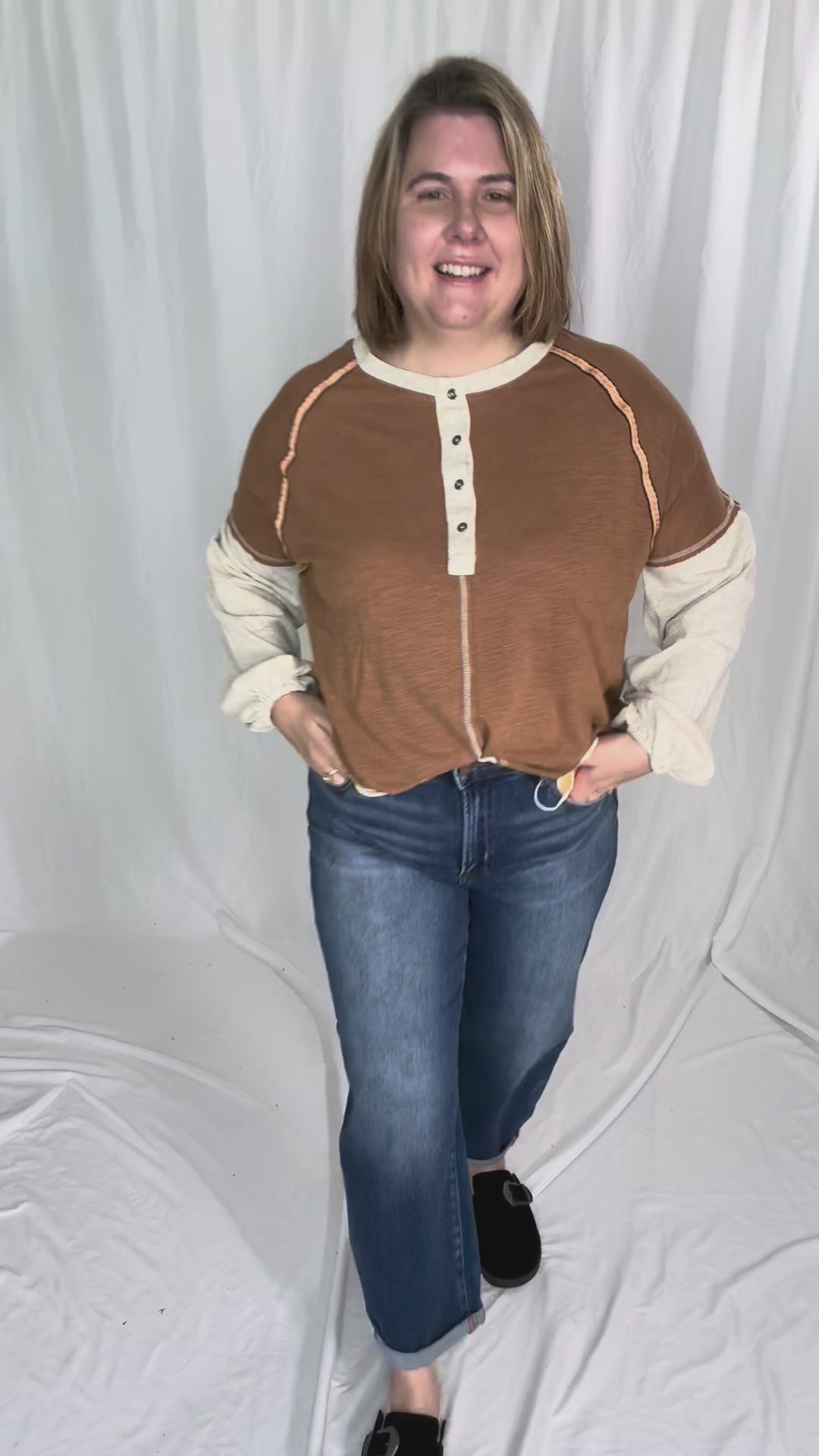 Calloway Mineral Wash Henley- MOCHA MIX