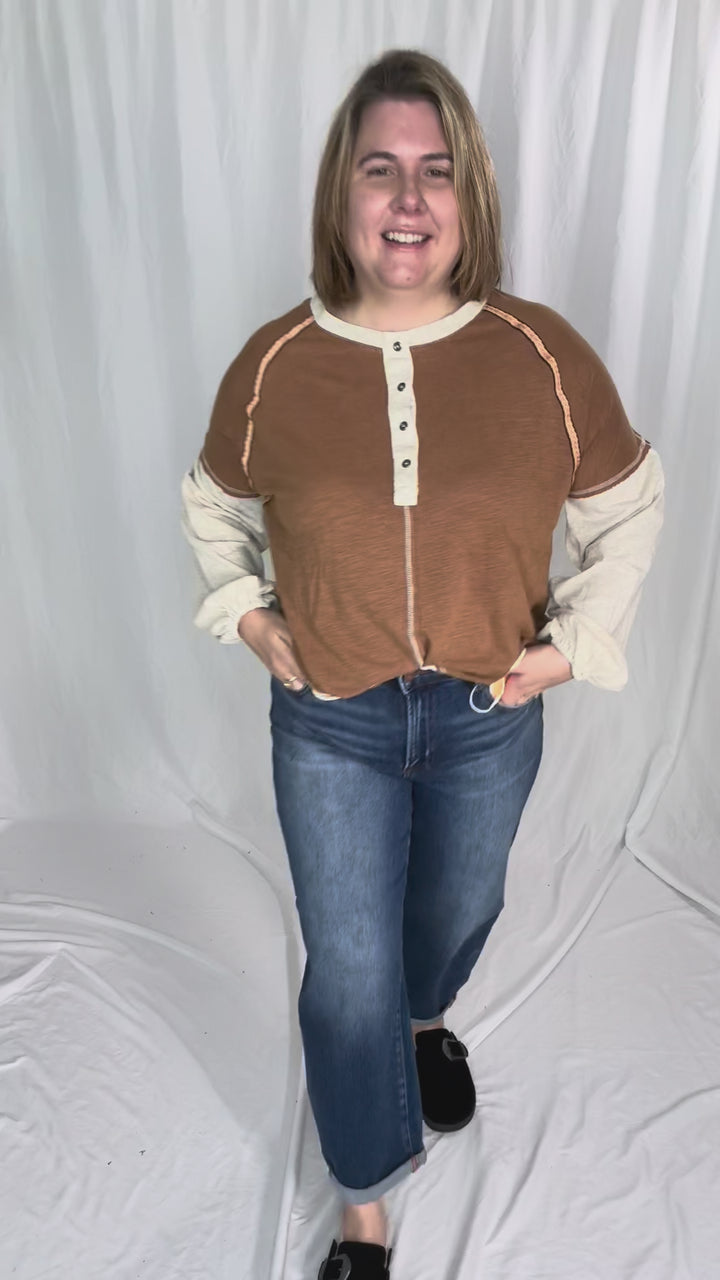 Calloway Mineral Wash Henley- MOCHA MIX