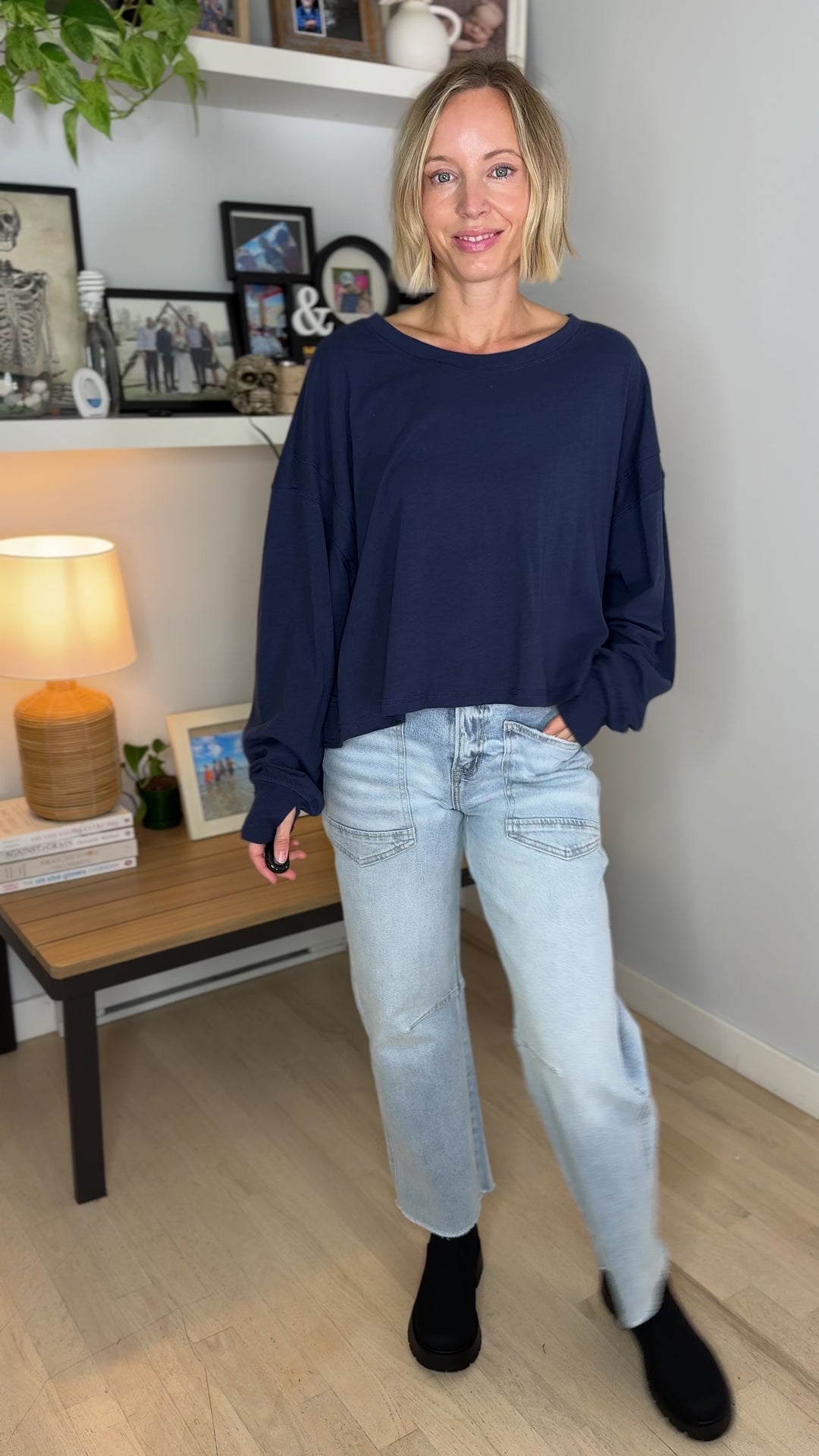 Tilley Cotton Slub Open Back Long Sleeve- NAVY