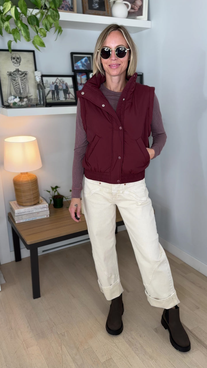 Eclipse Mock Neck Puffer Vest- RED