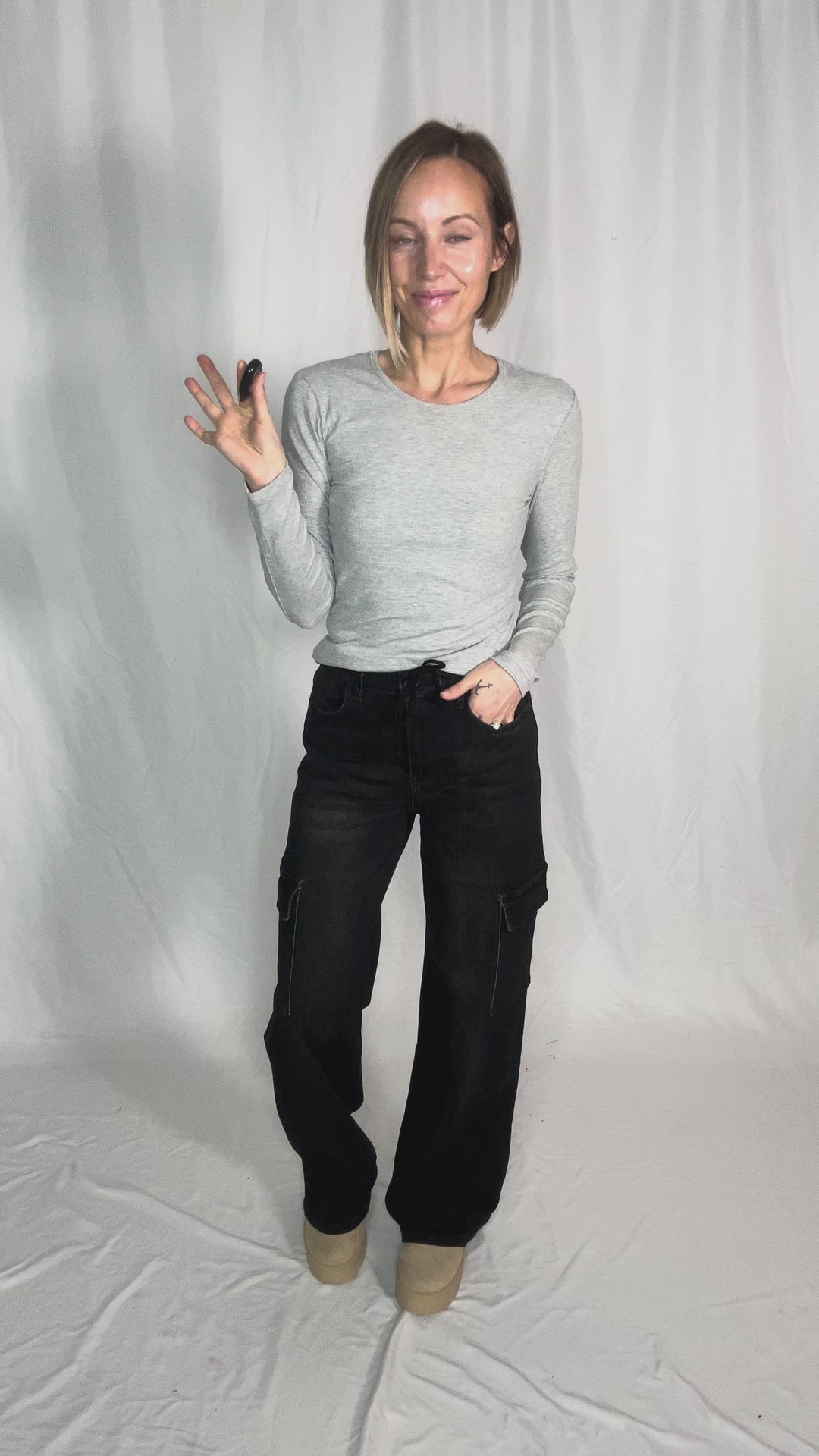 Tazz Drawstring Cargo Pant- BLACK