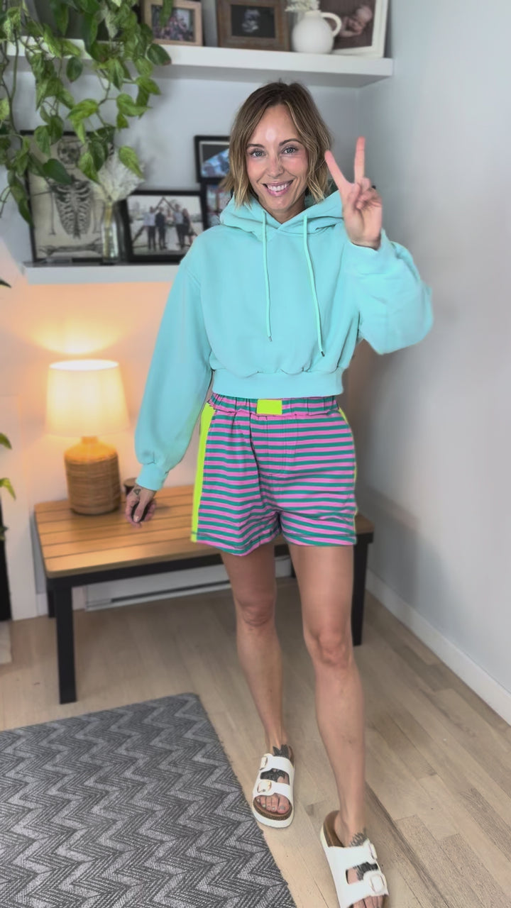 Penelope Cropped Fleece Hoodie- MINT