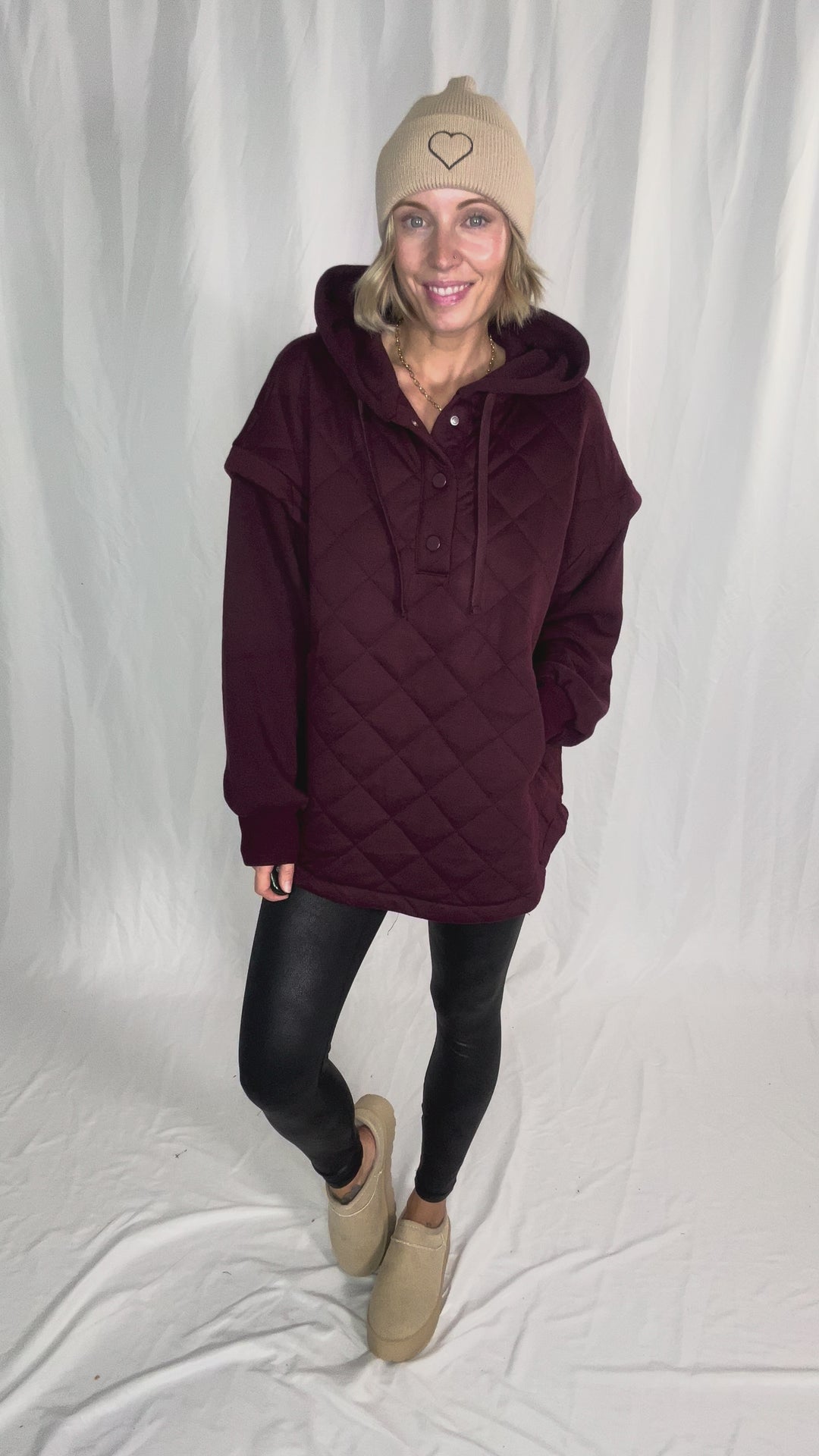 Alpine Escape Quilted Fleece Hoodie Jacket- DARK CHERRY