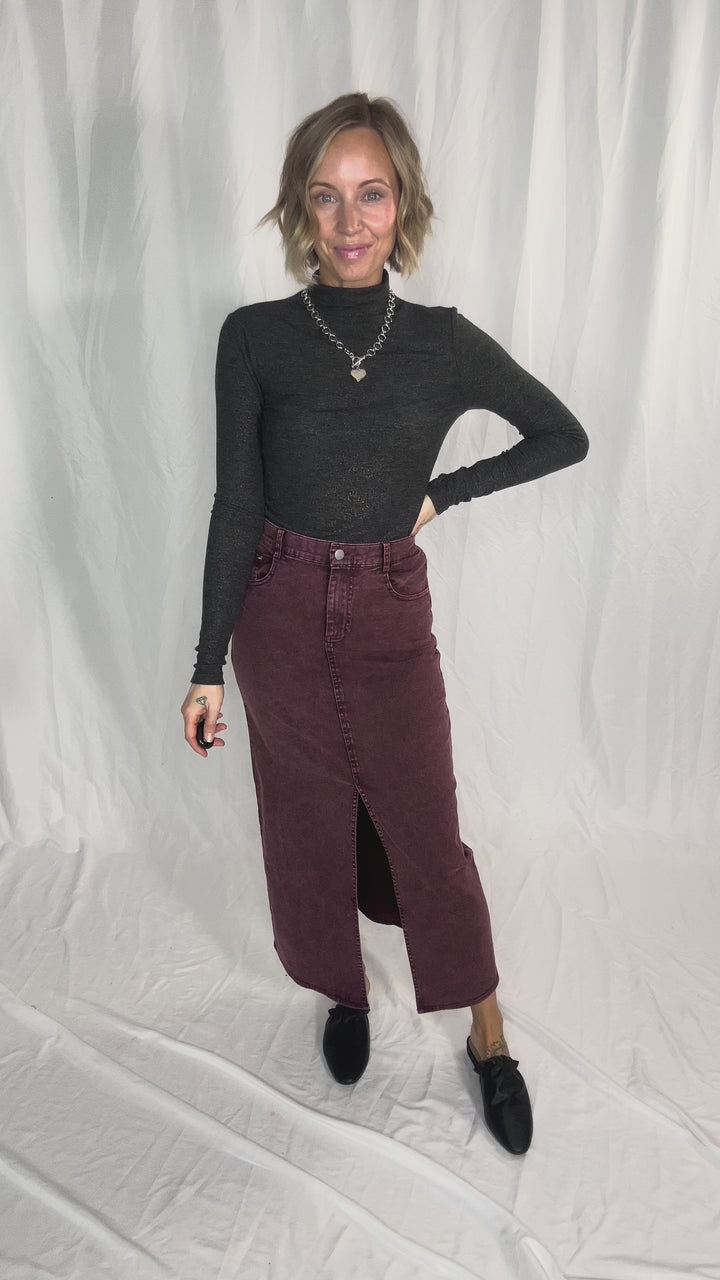 Snow Bound Mock Neck Glitter Long Sleeve- BLACK