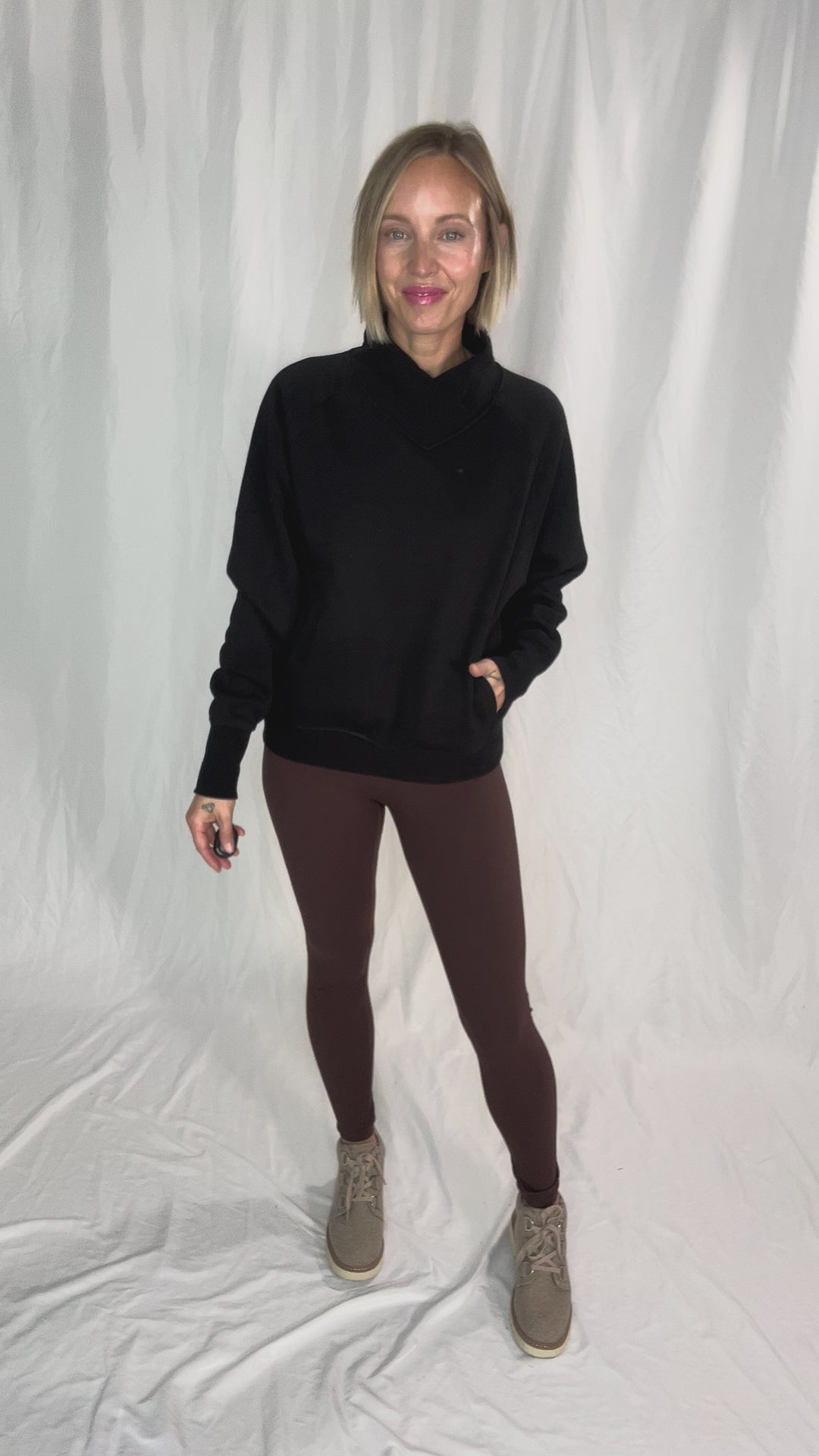 MONO B Heartline Fleece Mock Neck Sweater- BLACK