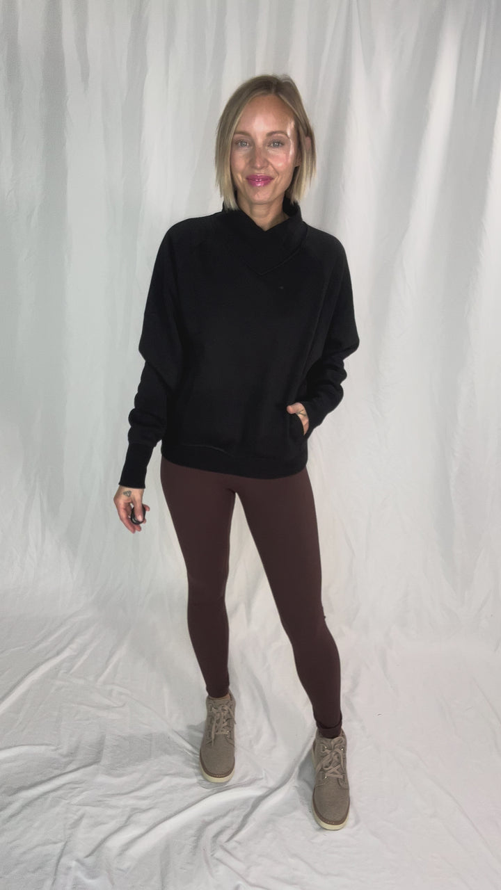 MONO B Heartline Fleece Mock Neck Sweater- BLACK