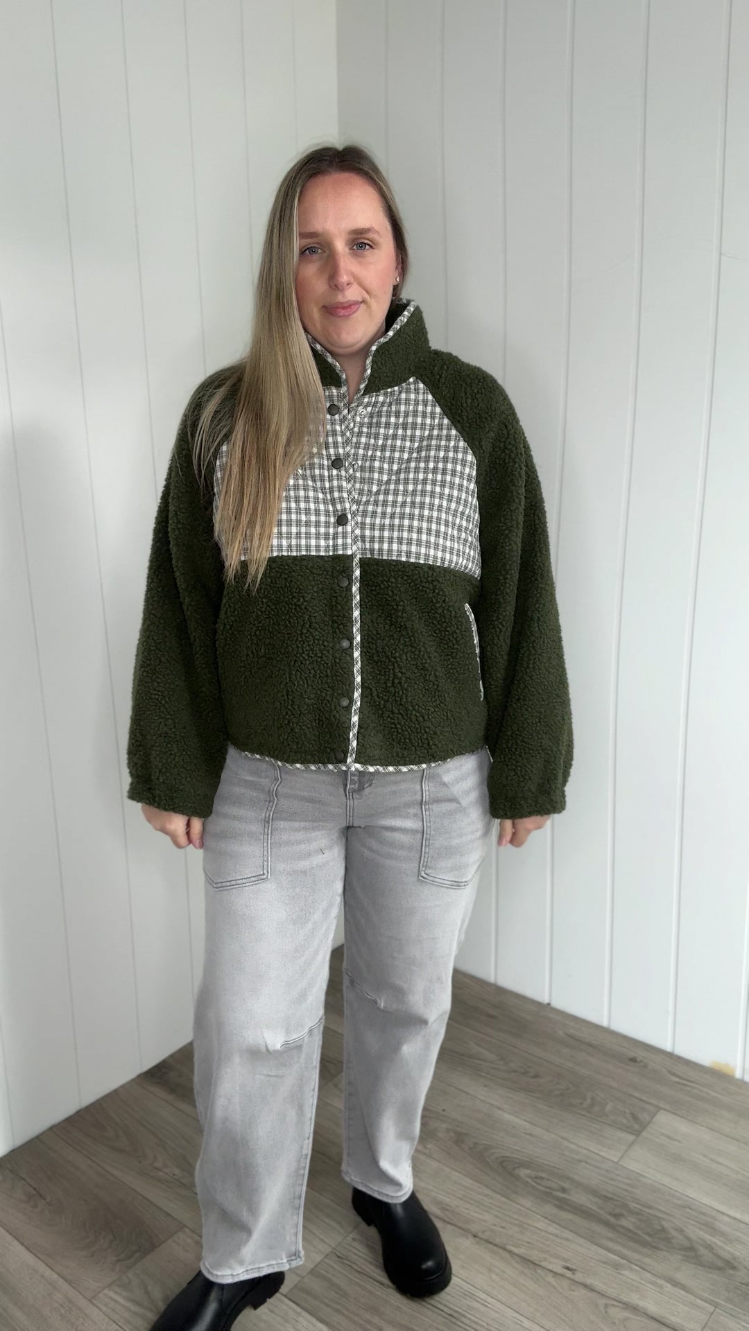 Aubree Fleece Jacket- OLIVE MULTI